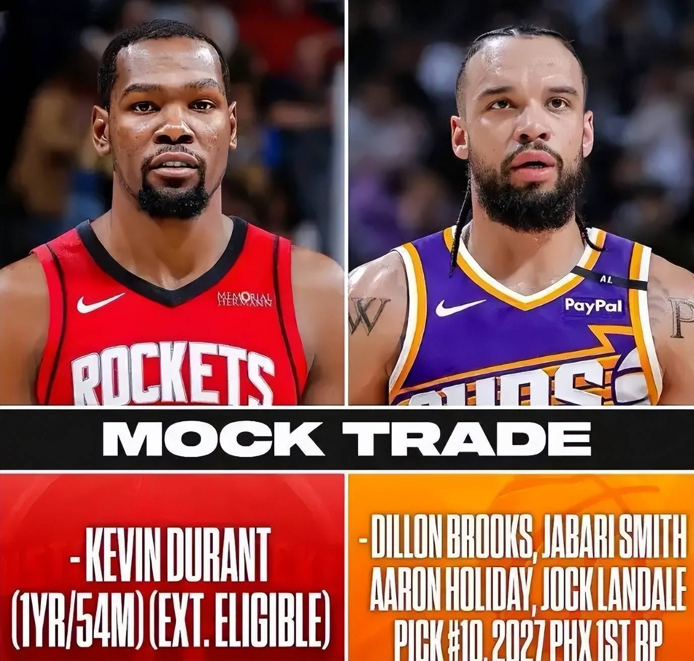 再见小贾巴里！火箭、太阳酝酿6换1交易，杜兰特空降休斯顿